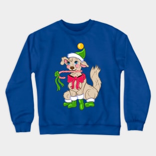 Chistmas Elf Puppy Dog with Candy Cane Crewneck Sweatshirt